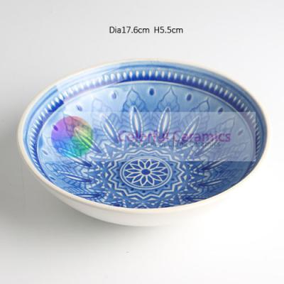 China Kitchenware Unique Handmade Ceramic Bowls Crackle Glaze Intaglio Style for sale