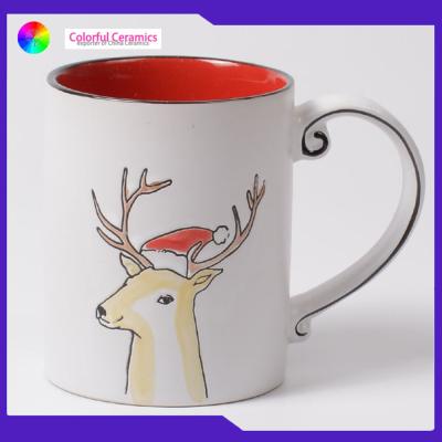 China Promotional Hand Painted Ceramic Coffee Mugs Christmas Theme Custom Ceramic Cups for sale