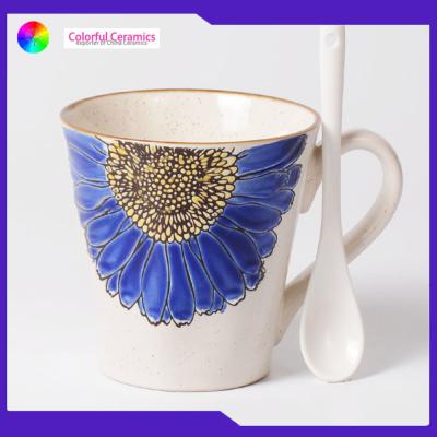 China Van de het Steengoedkoffie van de sesamglans de Met de hand gemaakte Mokken 10.5cm D*10.7cm H met Lepel Te koop