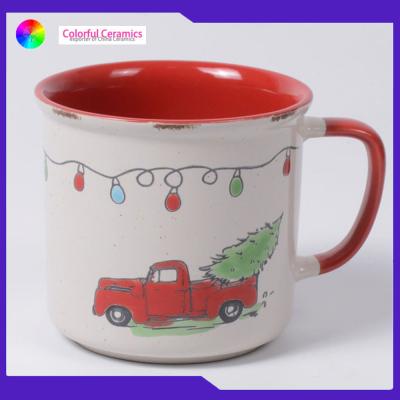 China O esmalte de imitação coloca canecas de café cerâmicas pintados à mão das vendas do Natal da caneca do efeito velho à venda