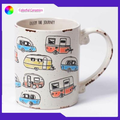 China Hand painted cartoon car ceramic mugs old effect Can be customized coffee mug for sale