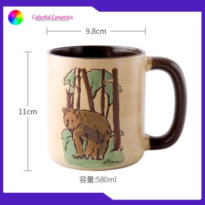 China Stone Ware 580ml Handmade Stoneware Mugs Hand Painted Cute Animals Pattern for sale