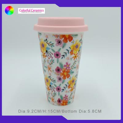 China Silicon Lid Insulated Ceramic Coffee Mugs Without Handles Unique Design for sale