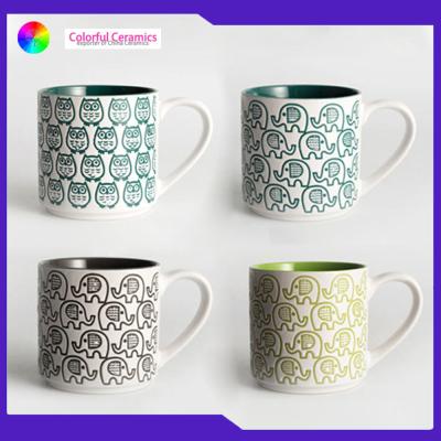 China Geometric Silkscreen Silkscreen Coffee Mugs 480ml Stackable Household Tableware for sale