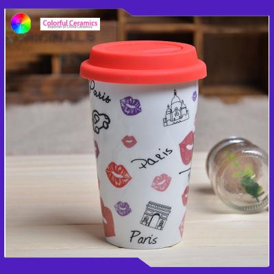 China Double Layer Insulated Ceramic Coffee Mugs Without Handles Silicone Cover for sale