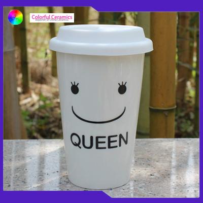 China Portable Travel Mug Ceramic Coffee Cup Without Handle Smiling Face Pattern for sale