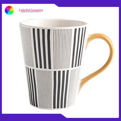 China 370ml Capacity Handmade Stoneware Ceramic Mug Handprinted Tableware Customized for sale