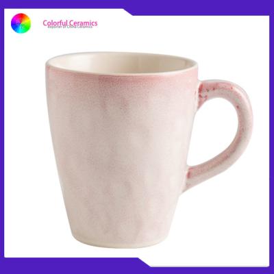 China Water Cube Embossed Ceramic Coffee Mugs Glazed Tableware Cup 600ml Lead Free for sale