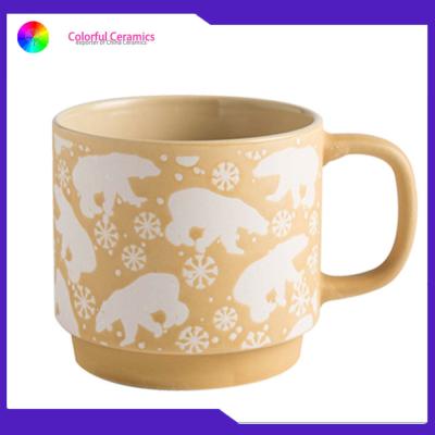 China Custom Logo Silkscreen Coffee Mugs Stone Ware Food Contact Safe 400ml Capacity for sale