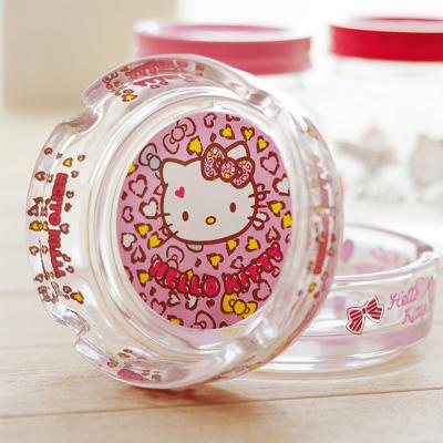 China Easy clean custom printed glass ashtray cute heart girl heart personality trend home creative wind Melody Kitty Cat Leopard Girl Ash Tray for sale