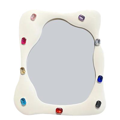 China Personalized Ladies Fashion Diamond Dressing Table Small Mirror White Makeup Mirror Wholesale Custom Made for sale