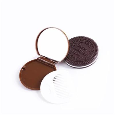 China Art Deco Custom Mini Pocket Chocolate Cookie Biscuits Contract Mirror with Comb for sale