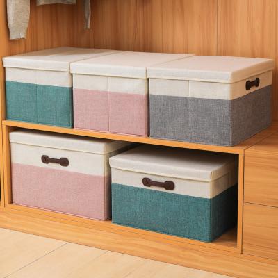 China Large Collapsible Collapsible Canvas Storage Box Storage Boxes Canvas Storage Folding Basket With Lids for sale