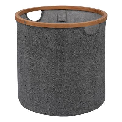 China YIKAI Contemporary Household Around Rim Laundry Basket Bathroom Canvas Bamboo Folding Folding Nersury Basket for sale