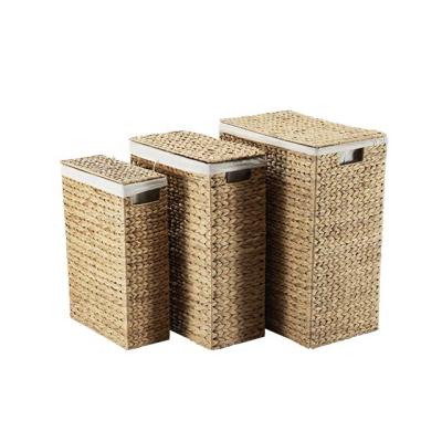 China YIKAI Contemporary Handmade Natural Hyacinth Laundry Basket Collapsible Clothes Water Color Basket for sale