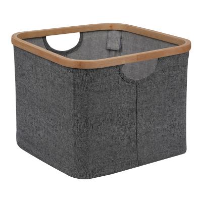 China Contemporary Laundry Hamper Folding Laundry Hamper with Bamboo Frame and Double Cutout Handle Clothes Hamper for Living Room No Lid for sale