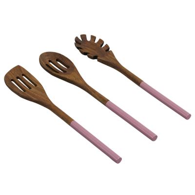 China Sustainable Household For Wooden Cooking Spoons Cookware Set With Paint Handle for sale