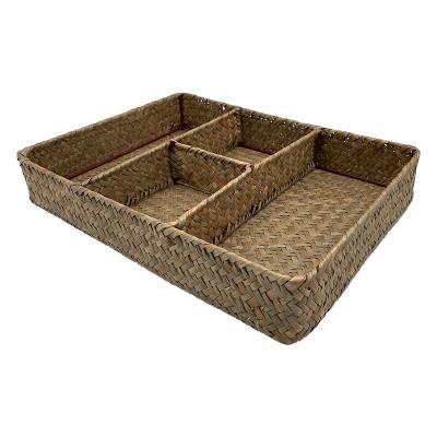 China Contemporary Woven Plant Plankton Natural Storage Drawer Multi-compartments Kitchen Utensils Serving Tray Drawer Organizer for sale