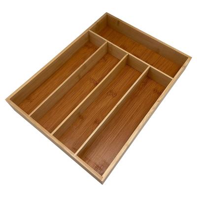 China YIKAI Contemporary Bamboo Tray Kitchen Utensil Silverware Flatware Drawer Dividers Organizer with 5 Compartments for sale