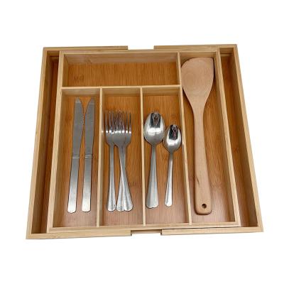 China Utensil Tray Drawer Organizer Cutlery Bamboo Divider Tray Bamboo Drawer Organizer Kitchen Utensil Stocked Organizer for sale