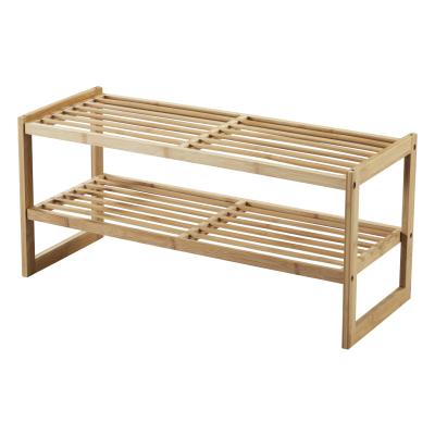 China (Other) YIKAI 2 Tier Adjustable Shoe Rack Storage Shoes Bamboo Shelves for sale