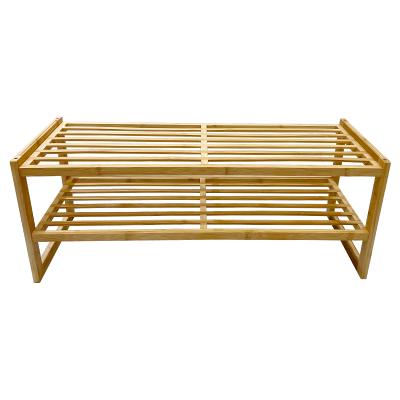 China 2-Tier (Other) Adjustable Single Stackable Shoe Shelf Bamboo Shoe Rack for sale