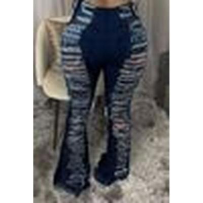 China Modern Design QUICK DRY Lowest Price Denim Pants Shape Bell Trend Bottom Flare Distressed Ripped Jeans for sale