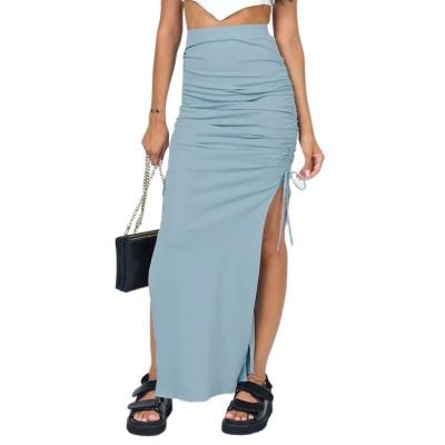 China High Quality OEM ODM Slit Pleated Solid Waist Long Bodycon Maxi Skirt Wmen Brand New High 2 Buyers for sale