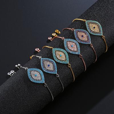 China Bohemia Bohemia Blue Eye Charm Couples Crystal Bracelet Adjustable Handmade Colorful Zircon Friendship Bracelet For Bride Women Jewelry for sale