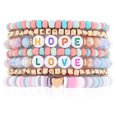 China TRENDY Stretch Beaded Bracelets For Women Cute Rainbow Lucky Bracelets Colorful Clay Fruit Boho Heishi Bead Bracelet Set for sale