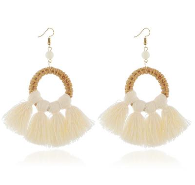 China BOHEMIA Tassel White Gold Plated Metal Fashion Stud Drop Earrings Circle Rattan Earring For Woman Jewelry for sale