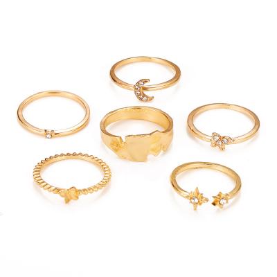 China Other New Fashion Bohemia Gold Plated Adjustable Star Butterfly Heart Jewelry Women Knuckle Crystal Star Rings Set For Girls for sale