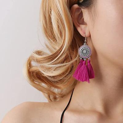 China New BOHEMIA Flower V Shape Colorful Tassel Earrings Circle Fringe Long Earrings For Women Christmas Jewelry for sale