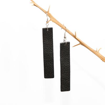 China Lowest Price Bar Earrings Rectangle Genuine Leather Faux Genuine Leather Black Leather Earring Dangle Drop Earrings for sale