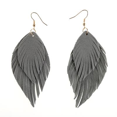 China Genuine Leather Earring Bohemia Earrings Dangle Faux Leather Earrings Feather Shape Glitter Earrings For Women Girls for sale