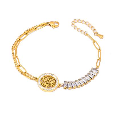 China New TRENDY Tree Of Life Bracelet Rectangular Zircon Bracelet Titanium Steel Chain Bracelet Does Not Fade for sale