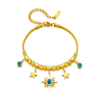 China Casual / Sporty Europe and the United States New Color Turquoise Oval Titanium Steel Blue Sun Star Pendant Bracelet for sale