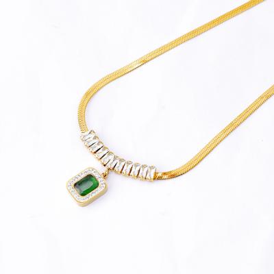 China Korean fashion version of Korean square flat square drill snake green zircon clavicle chain titanium steel pendant made n for sale