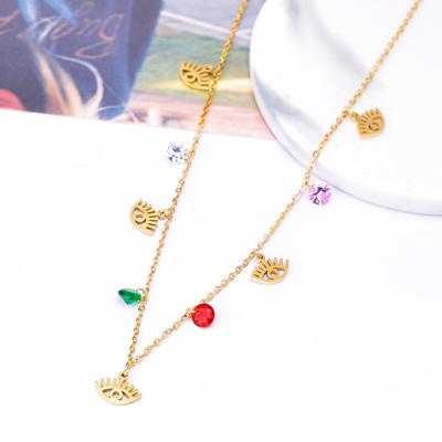 China Fashion European and American chain zircon clavicle color accessories fashion shape eye pattern stainless steel geometric necklace for sale