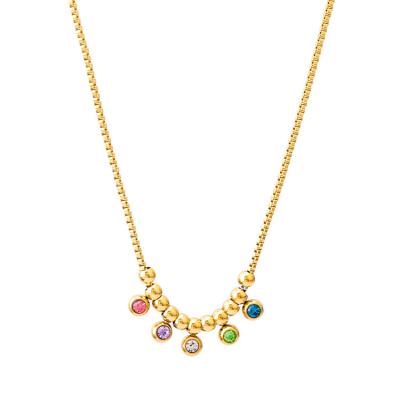 China Europe and America Fashion Steel Ball Clavicle Chain 18k Gold Color Titanium Steel Round Zircon Pendant Necklace Does Not Fade for sale