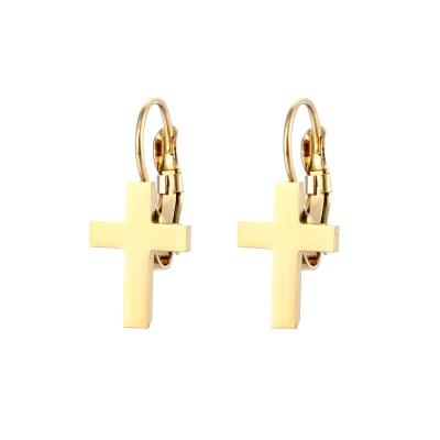 China European and American fashion creative titanium steel cross earrings personality stainless steel ear female cross buckle for sale