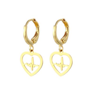 China TRENDY Europe and the United States love fashion stainless steel heartbeat electrocardiogram lightning hollow geometric earrings new for sale