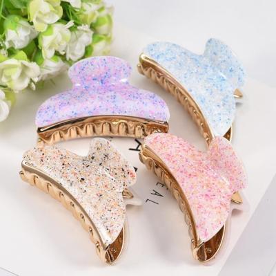 China Gold Foil Sweet Women's Hair Clip Acrylic Fashion Bath Hair Dish Ponytail Hair Grip for sale