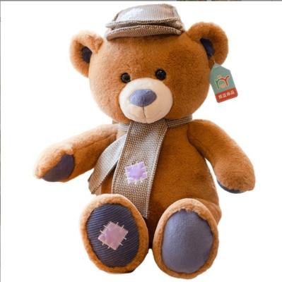 China 2021 35cm Functional Wholesale Soft Toys Creative Brown Scarf Glow Teddy Bear Plush Toy Baby Soothe Doll for sale