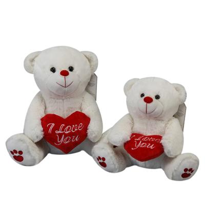 China Decoration Amazon Promotion Gift New 10 Inch 12 Inch Sitting High Stuffed Toy White Bear With Red Heart Valentine's Day Gift for sale