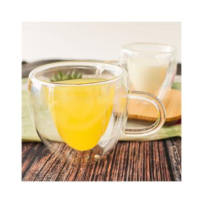 China Sustainable Vacuum Insulated Coffee Water Mugs Heart Shaped Durable Glass Double Mug for sale