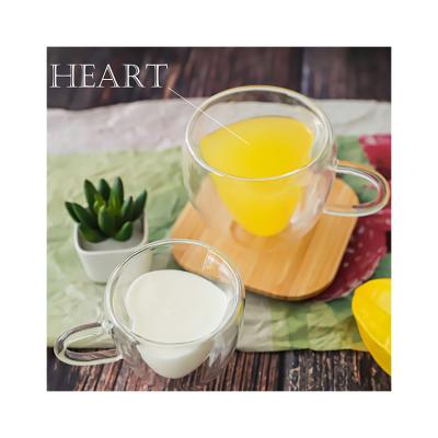 China Viable Vacuum Insulated Double Heart Shaped Glass Juice Cups Bubble Tea Cups for sale