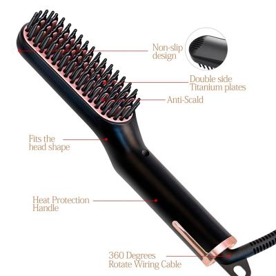 China Home Anti-scalding Double Sided Titanium Dish Comb Hair Straightener 3 In 1 Straight Hair Brush for sale