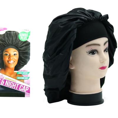 China Can care for your hair black satin soft high quality satin band wide night cap for sale