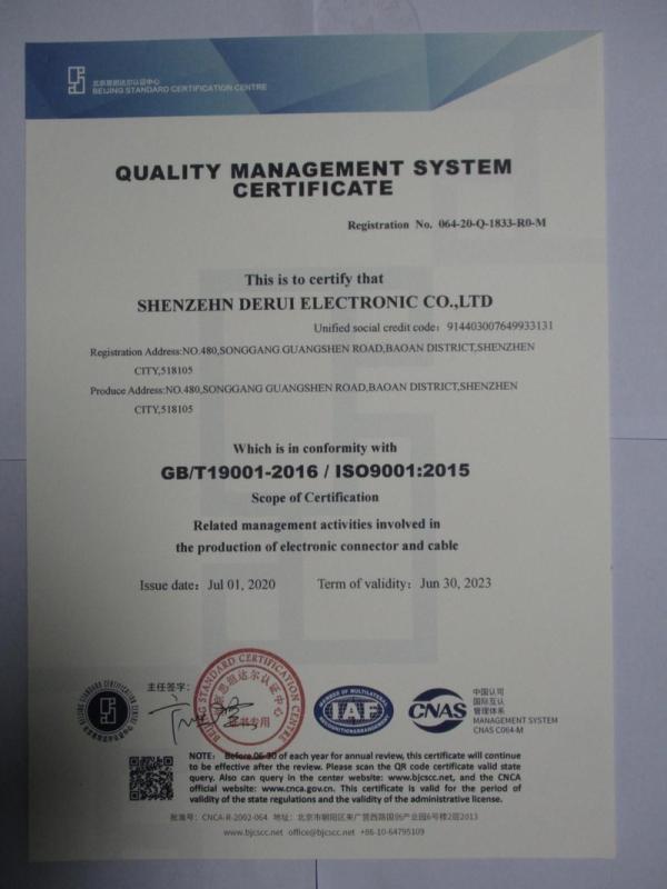 ISO9001 - Shenzhen Derui Electronic Co., Ltd.